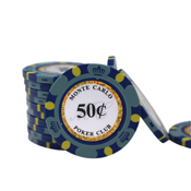 Monte Carlo 14 Gram Poker Chips - 50 Sold by the Roll 25 pcs per Roll, montecarlo50c
